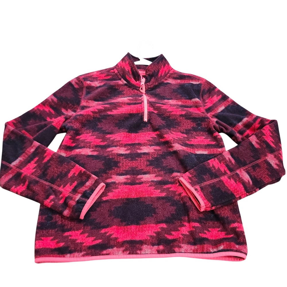 Aeropostale Womens Pink Purple Southwestern Ikat Fleece Quarter Zip Pullover L